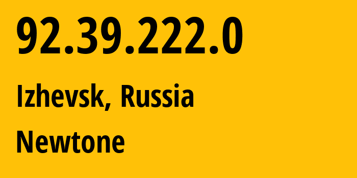 IP address 92.39.222.0 (Izhevsk, Udmurtiya Republic, Russia) get location, coordinates on map, ISP provider AS39001 Newtone // who is provider of ip address 92.39.222.0, whose IP address