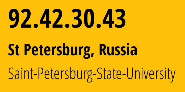 IP-адрес 92.42.30.43 (Санкт-Петербург, Санкт-Петербург, Россия) определить местоположение, координаты на карте, ISP провайдер AS5495 Saint-Petersburg-State-University // кто провайдер айпи-адреса 92.42.30.43