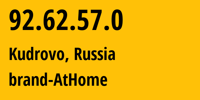 IP address 92.62.57.0 (Kudrovo, Leningrad Oblast, Russia) get location, coordinates on map, ISP provider AS39102 brand-AtHome // who is provider of ip address 92.62.57.0, whose IP address