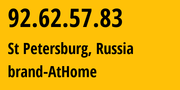 IP address 92.62.57.83 (St Petersburg, St.-Petersburg, Russia) get location, coordinates on map, ISP provider AS39102 brand-AtHome // who is provider of ip address 92.62.57.83, whose IP address