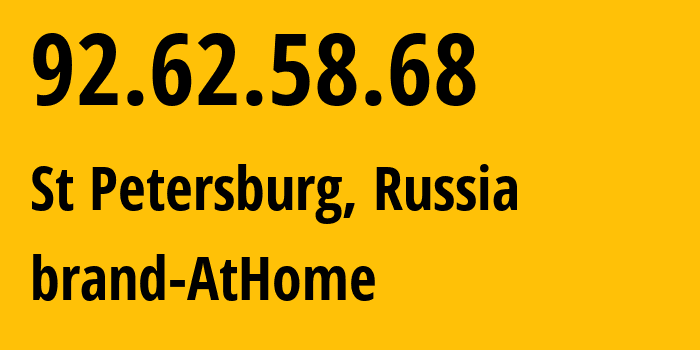 IP address 92.62.58.68 (St Petersburg, St.-Petersburg, Russia) get location, coordinates on map, ISP provider AS39102 brand-AtHome // who is provider of ip address 92.62.58.68, whose IP address