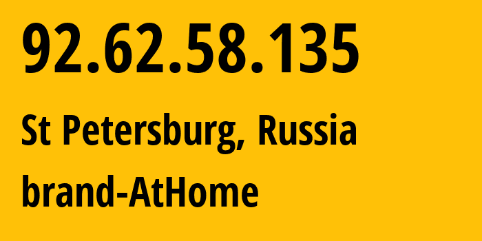 IP address 92.62.58.135 (St Petersburg, St.-Petersburg, Russia) get location, coordinates on map, ISP provider AS39102 brand-AtHome // who is provider of ip address 92.62.58.135, whose IP address