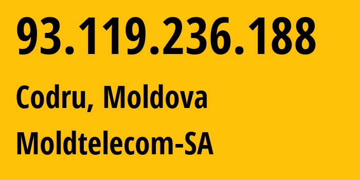 IP address 93.119.236.188 (Codru, Chișinău Municipality, Moldova) get location, coordinates on map, ISP provider AS8926 Moldtelecom-SA // who is provider of ip address 93.119.236.188, whose IP address