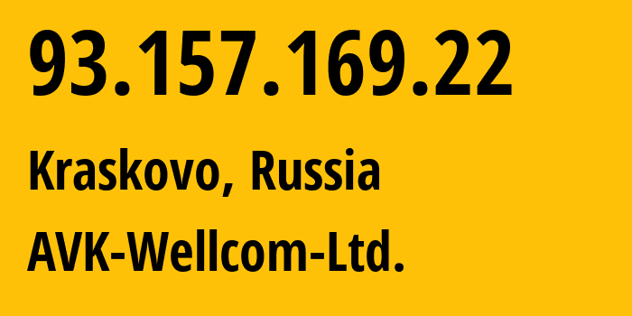 IP address 93.157.169.22 (Kraskovo, Moscow Oblast, Russia) get location, coordinates on map, ISP provider AS49403 AVK-Wellcom-Ltd. // who is provider of ip address 93.157.169.22, whose IP address