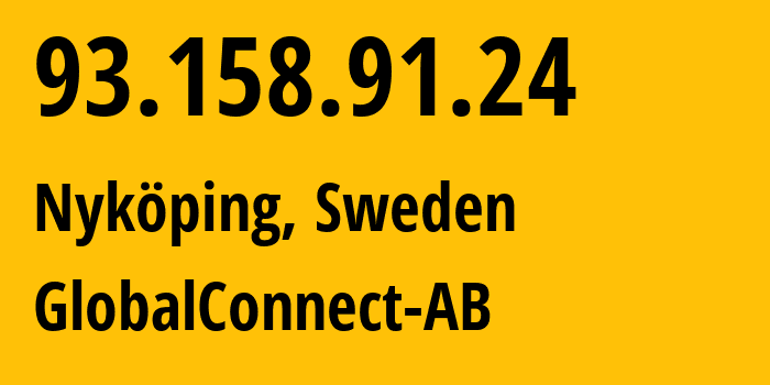 IP address 93.158.91.24 (Stockholm, Stockholm County, Sweden) get location, coordinates on map, ISP provider AS12552 GlobalConnect-AB // who is provider of ip address 93.158.91.24, whose IP address