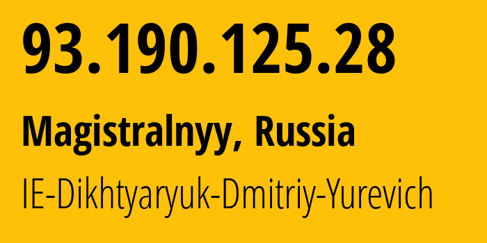 IP address 93.190.125.28 (Magistralnyy, Irkutsk Oblast, Russia) get location, coordinates on map, ISP provider AS59392 IE-Dikhtyaryuk-Dmitriy-Yurevich // who is provider of ip address 93.190.125.28, whose IP address