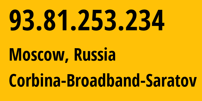IP address 93.81.253.234 (Moscow, Moscow, Russia) get location, coordinates on map, ISP provider AS8402 Corbina-Broadband-Saratov // who is provider of ip address 93.81.253.234, whose IP address