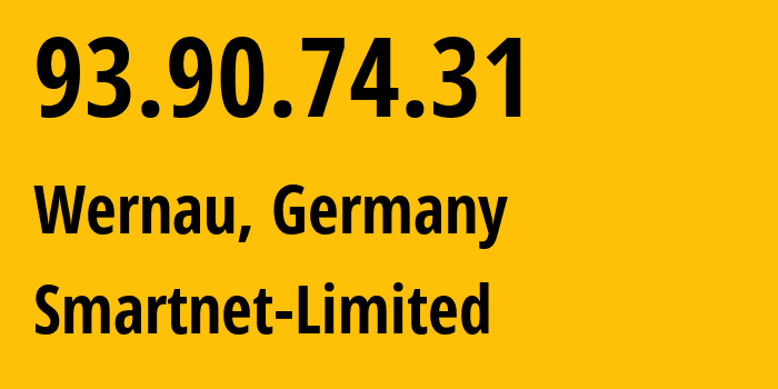 IP-адрес 93.90.74.31 (Вернау, Баден-Вюртемберг, Германия) определить местоположение, координаты на карте, ISP провайдер AS203446 Smartnet-Limited // кто провайдер айпи-адреса 93.90.74.31