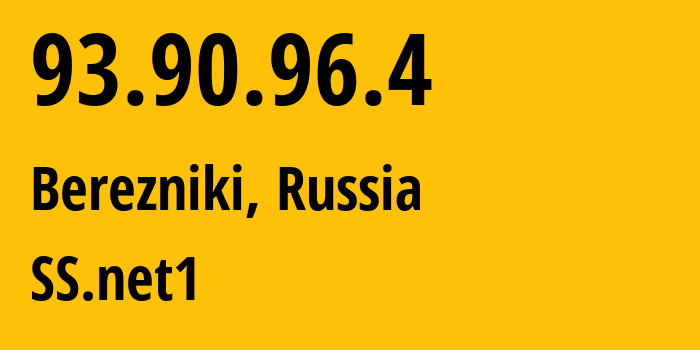 IP address 93.90.96.4 (Berezniki, Perm Krai, Russia) get location, coordinates on map, ISP provider AS48642 SS.net1 // who is provider of ip address 93.90.96.4, whose IP address