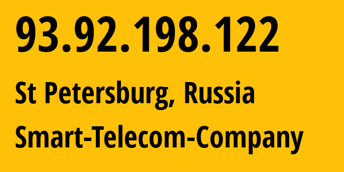 IP address 93.92.198.122 (St Petersburg, St.-Petersburg, Russia) get location, coordinates on map, ISP provider AS31376 Smart-Telecom-Company // who is provider of ip address 93.92.198.122, whose IP address