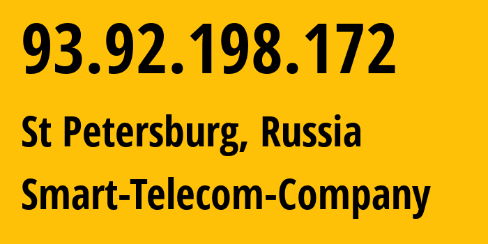 IP address 93.92.198.172 (St Petersburg, St.-Petersburg, Russia) get location, coordinates on map, ISP provider AS31376 Smart-Telecom-Company // who is provider of ip address 93.92.198.172, whose IP address