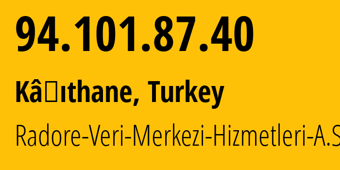 IP-адрес 94.101.87.40 (Kâğıthane, Стамбул, Турция) определить местоположение, координаты на карте, ISP провайдер AS42926 Radore-Veri-Merkezi-Hizmetleri-A.S. // кто провайдер айпи-адреса 94.101.87.40
