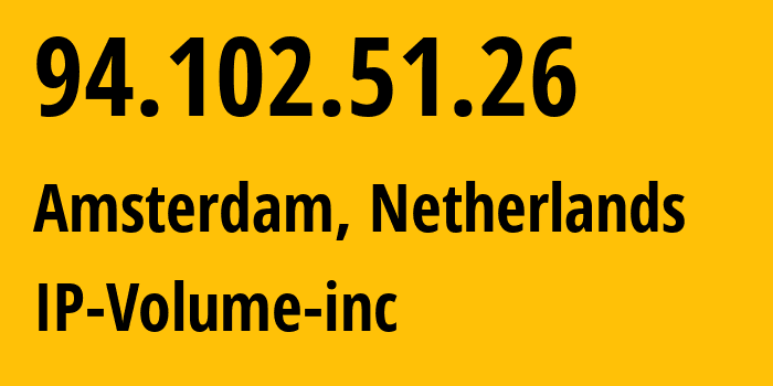 IP address 94.102.51.26 (Amsterdam, North Holland, Netherlands) get location, coordinates on map, ISP provider AS202425 IP-Volume-inc // who is provider of ip address 94.102.51.26, whose IP address