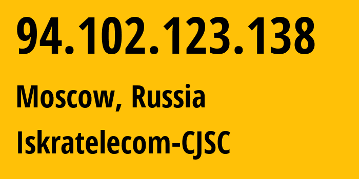 IP address 94.102.123.138 (Moscow, Moscow, Russia) get location, coordinates on map, ISP provider AS29124 Iskratelecom-CJSC // who is provider of ip address 94.102.123.138, whose IP address