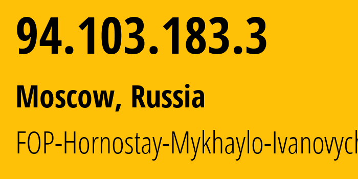 IP-адрес 94.103.183.3 (Москва, Москва, Россия) определить местоположение, координаты на карте, ISP провайдер AS212913 FOP-Hornostay-Mykhaylo-Ivanovych // кто провайдер айпи-адреса 94.103.183.3