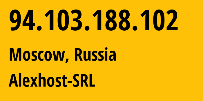 IP address 94.103.188.102 (Moscow, Moscow, Russia) get location, coordinates on map, ISP provider AS200019 Alexhost-SRL // who is provider of ip address 94.103.188.102, whose IP address