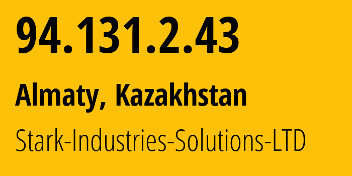 IP address 94.131.2.43 (Almaty, Almaty, Kazakhstan) get location, coordinates on map, ISP provider AS44477 Stark-Industries-Solutions-LTD // who is provider of ip address 94.131.2.43, whose IP address