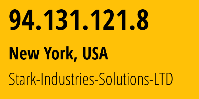 IP address 94.131.121.8 (New York, New York, USA) get location, coordinates on map, ISP provider AS44477 Stark-Industries-Solutions-LTD // who is provider of ip address 94.131.121.8, whose IP address