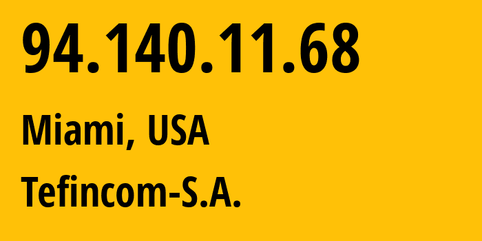 IP-адрес 94.140.11.68 (Майами, Флорида, США) определить местоположение, координаты на карте, ISP провайдер AS136787 Tefincom-S.A. // кто провайдер айпи-адреса 94.140.11.68