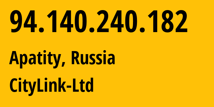 IP address 94.140.240.182 (Apatity, Murmansk, Russia) get location, coordinates on map, ISP provider AS47236 CityLink-Ltd // who is provider of ip address 94.140.240.182, whose IP address