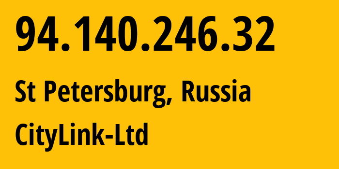 IP address 94.140.246.32 (St Petersburg, St.-Petersburg, Russia) get location, coordinates on map, ISP provider AS47236 CityLink-Ltd // who is provider of ip address 94.140.246.32, whose IP address