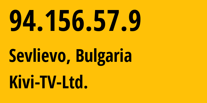 IP-адрес 94.156.57.9 (Sevlievo, Габровская область, Болгария) определить местоположение, координаты на карте, ISP провайдер AS60202 Kivi-TV-Ltd. // кто провайдер айпи-адреса 94.156.57.9