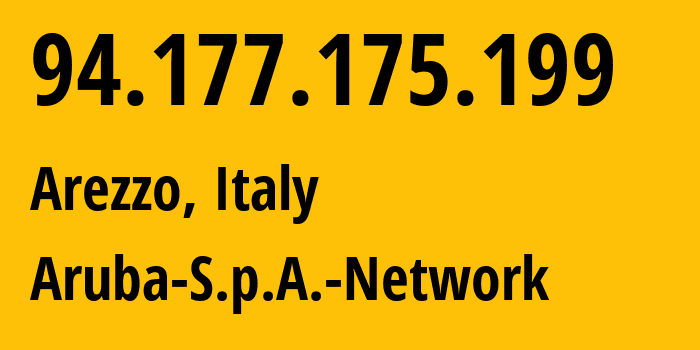 IP address 94.177.175.199 (Arezzo, Tuscany, Italy) get location, coordinates on map, ISP provider AS31034 Aruba-S.p.A.-Network // who is provider of ip address 94.177.175.199, whose IP address