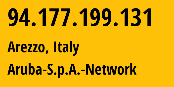 IP-адрес 94.177.199.131 (Ареццо, Тоскана, Италия) определить местоположение, координаты на карте, ISP провайдер AS31034 Aruba-S.p.A.-Network // кто провайдер айпи-адреса 94.177.199.131