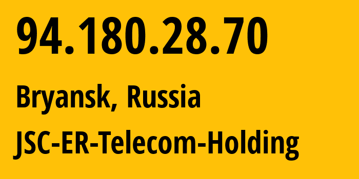 IP-адрес 94.180.28.70 (Брянск, Брянская Область, Россия) определить местоположение, координаты на карте, ISP провайдер AS57044 JSC-ER-Telecom-Holding // кто провайдер айпи-адреса 94.180.28.70
