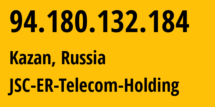 IP-адрес 94.180.132.184 (Казань, Татарстан, Россия) определить местоположение, координаты на карте, ISP провайдер AS41668 JSC-ER-Telecom-Holding // кто провайдер айпи-адреса 94.180.132.184