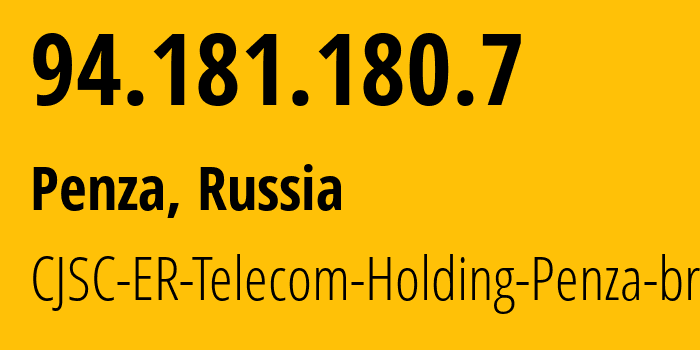 IP address 94.181.180.7 (Penza, Penza Oblast, Russia) get location, coordinates on map, ISP provider AS41754 CJSC-ER-Telecom-Holding-Penza-branch // who is provider of ip address 94.181.180.7, whose IP address