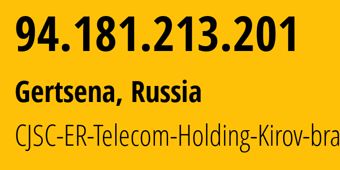 IP address 94.181.213.201 (Gertsena, Novgorod Oblast, Russia) get location, coordinates on map, ISP provider AS41727 CJSC-ER-Telecom-Holding-Kirov-branch // who is provider of ip address 94.181.213.201, whose IP address