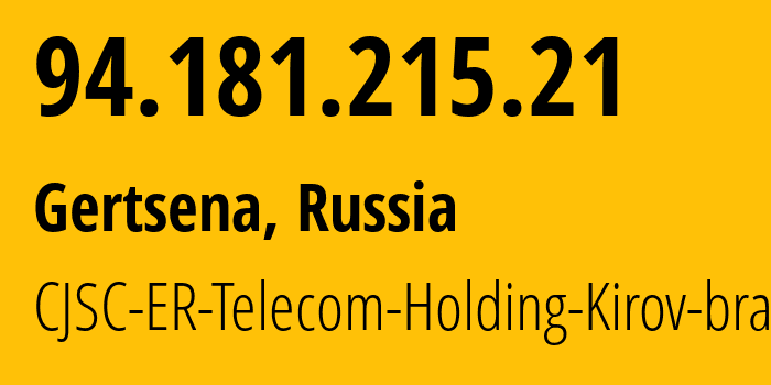 IP address 94.181.215.21 (Gertsena, Novgorod Oblast, Russia) get location, coordinates on map, ISP provider AS41727 CJSC-ER-Telecom-Holding-Kirov-branch // who is provider of ip address 94.181.215.21, whose IP address