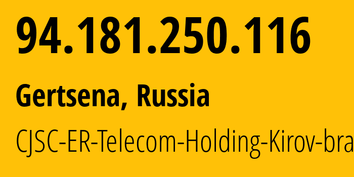 IP-адрес 94.181.250.116 (Киров, Кировская Область, Россия) определить местоположение, координаты на карте, ISP провайдер AS41727 CJSC-ER-Telecom-Holding-Kirov-branch // кто провайдер айпи-адреса 94.181.250.116