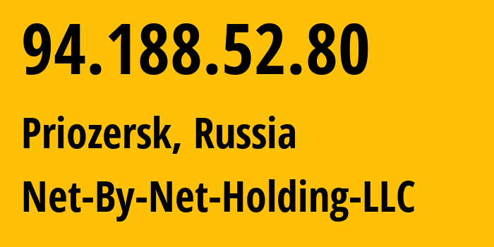 IP-адрес 94.188.52.80 (Приозерск, Ленинградская область, Россия) определить местоположение, координаты на карте, ISP провайдер AS12714 Net-By-Net-Holding-LLC // кто провайдер айпи-адреса 94.188.52.80
