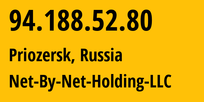 IP address 94.188.52.80 (Priozersk, Leningrad Oblast, Russia) get location, coordinates on map, ISP provider AS12714 Net-By-Net-Holding-LLC // who is provider of ip address 94.188.52.80, whose IP address