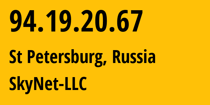 IP-адрес 94.19.20.67 (Санкт-Петербург, Санкт-Петербург, Россия) определить местоположение, координаты на карте, ISP провайдер AS35807 SkyNet-LLC // кто провайдер айпи-адреса 94.19.20.67