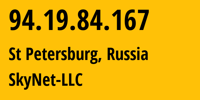 IP-адрес 94.19.84.167 (Санкт-Петербург, Санкт-Петербург, Россия) определить местоположение, координаты на карте, ISP провайдер AS35807 SkyNet-LLC // кто провайдер айпи-адреса 94.19.84.167