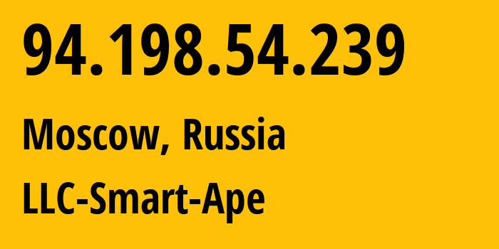 IP address 94.198.54.239 (Moscow, Moscow, Russia) get location, coordinates on map, ISP provider AS56694 LLC-Smart-Ape // who is provider of ip address 94.198.54.239, whose IP address