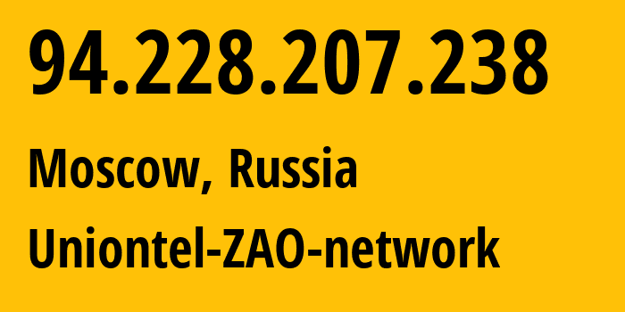 IP address 94.228.207.238 (Moscow, Moscow, Russia) get location, coordinates on map, ISP provider AS48293 Uniontel-ZAO-network // who is provider of ip address 94.228.207.238, whose IP address