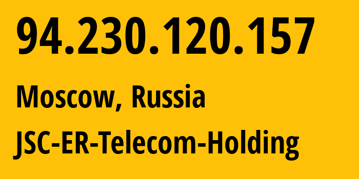 IP address 94.230.120.157 (Moscow, Moscow, Russia) get location, coordinates on map, ISP provider AS43314 JSC-ER-Telecom-Holding // who is provider of ip address 94.230.120.157, whose IP address