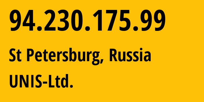 IP address 94.230.175.99 (St Petersburg, St.-Petersburg, Russia) get location, coordinates on map, ISP provider AS48670 UNIS-Ltd. // who is provider of ip address 94.230.175.99, whose IP address