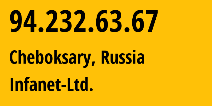 IP address 94.232.63.67 (Cheboksary, Chuvash Republic, Russia) get location, coordinates on map, ISP provider AS48089 Infanet-Ltd. // who is provider of ip address 94.232.63.67, whose IP address