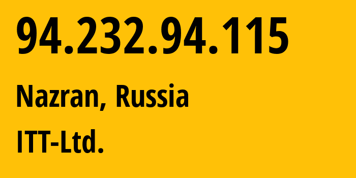 IP-адрес 94.232.94.115 (Назрань, Ингушетия, Россия) определить местоположение, координаты на карте, ISP провайдер AS43182 ITT-Ltd. // кто провайдер айпи-адреса 94.232.94.115