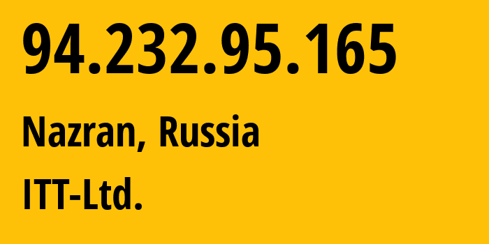 IP-адрес 94.232.95.165 (Назрань, Ингушетия, Россия) определить местоположение, координаты на карте, ISP провайдер AS43182 ITT-Ltd. // кто провайдер айпи-адреса 94.232.95.165