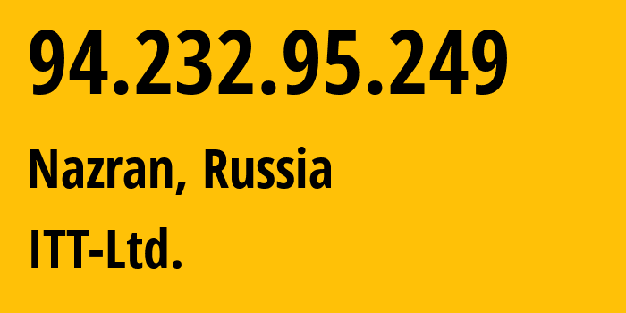 IP address 94.232.95.249 (Nazran, Ingushetiya Republic, Russia) get location, coordinates on map, ISP provider AS43182 ITT-Ltd. // who is provider of ip address 94.232.95.249, whose IP address