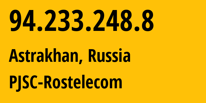 IP-адрес 94.233.248.8 (Астрахань, Астраханская Область, Россия) определить местоположение, координаты на карте, ISP провайдер AS12389 PJSC-Rostelecom // кто провайдер айпи-адреса 94.233.248.8