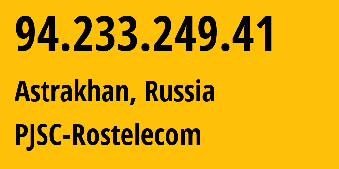 IP address 94.233.249.41 (Astrakhan, Astrakhan Oblast, Russia) get location, coordinates on map, ISP provider AS12389 PJSC-Rostelecom // who is provider of ip address 94.233.249.41, whose IP address