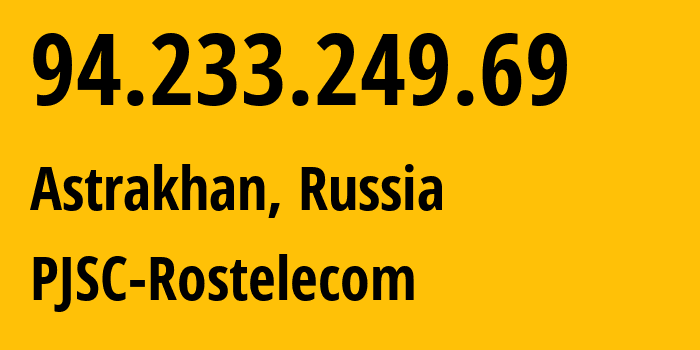 IP-адрес 94.233.249.69 (Астрахань, Астраханская Область, Россия) определить местоположение, координаты на карте, ISP провайдер AS12389 PJSC-Rostelecom // кто провайдер айпи-адреса 94.233.249.69