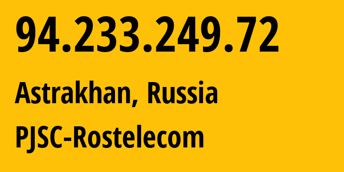 IP address 94.233.249.72 (Astrakhan, Astrakhan Oblast, Russia) get location, coordinates on map, ISP provider AS12389 PJSC-Rostelecom // who is provider of ip address 94.233.249.72, whose IP address